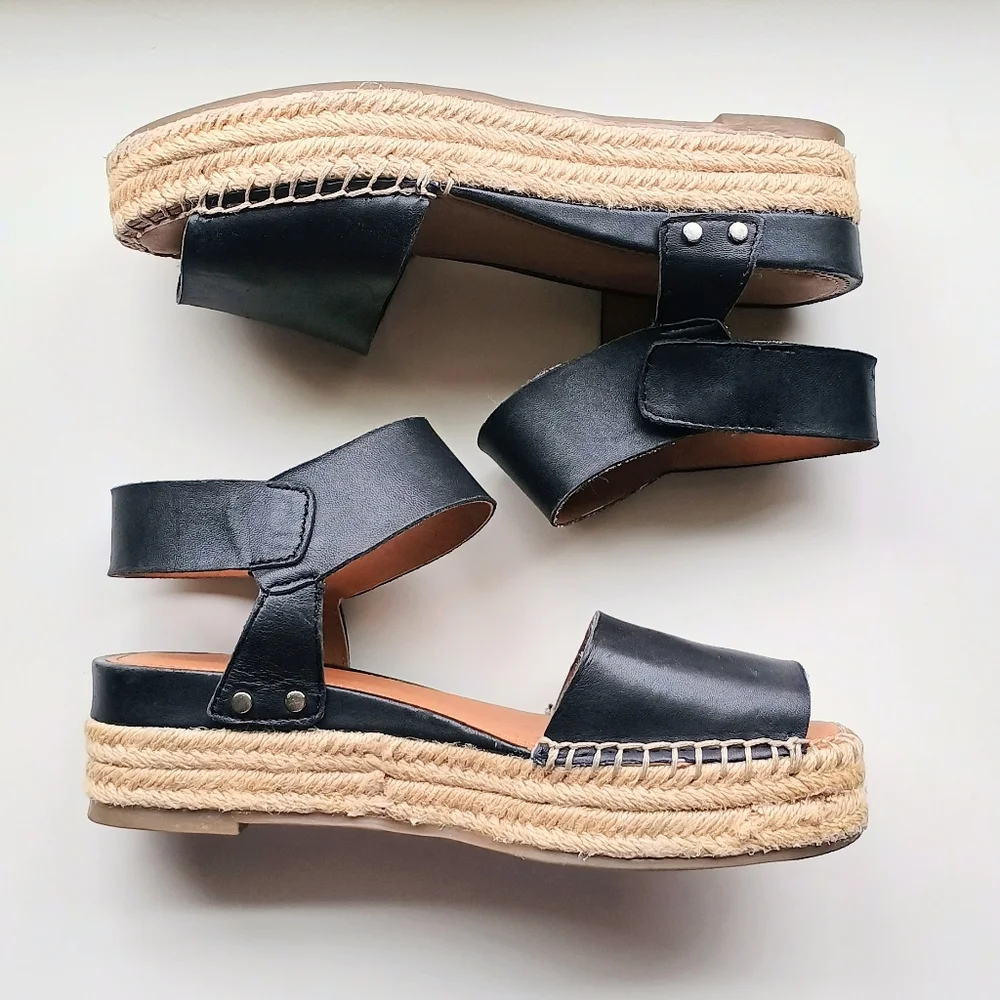 Women's Sarto By Franco Sarto Black Sierra Platform Wedge Espadrille Sandals 5M - Picture 2 of 12